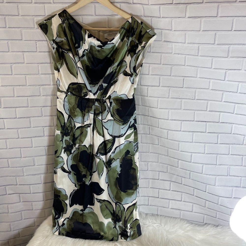 Max Mara Abstract Floral Center Pleat Dress Sz 2
